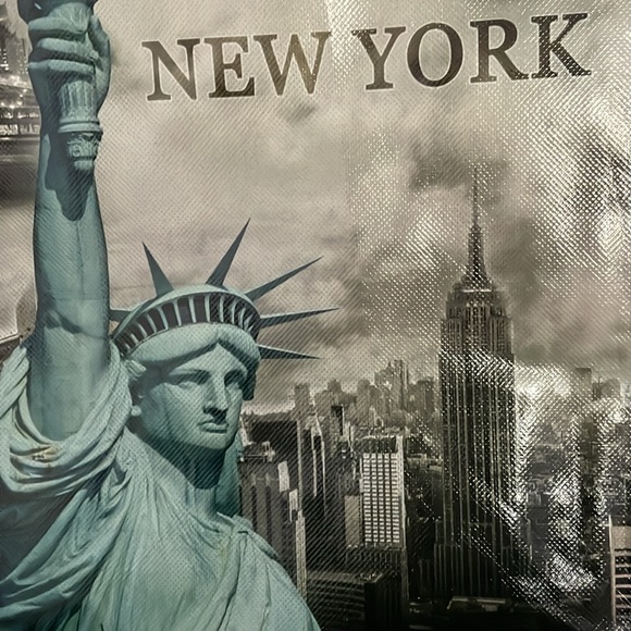 Tote bag. NYC motif. Only 1 use. Sturdy Woven plastic body w cloth handles. ⭐️ - Picture 2 of 10